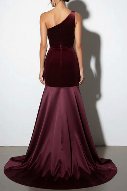 Velvet One Shoulder Drop Waist Maxi Dress
