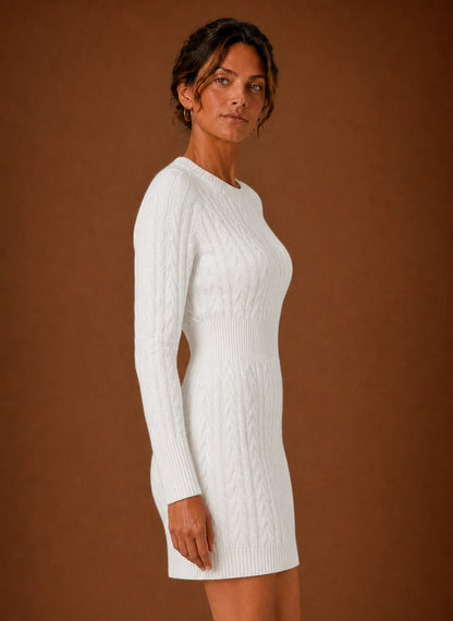 Women's Cable Knit Sweater Dress – Long Sleeve Mini