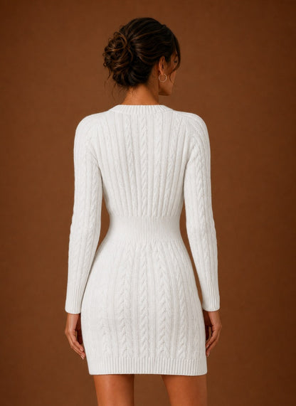 Women's Cable Knit Sweater Dress – Long Sleeve Mini
