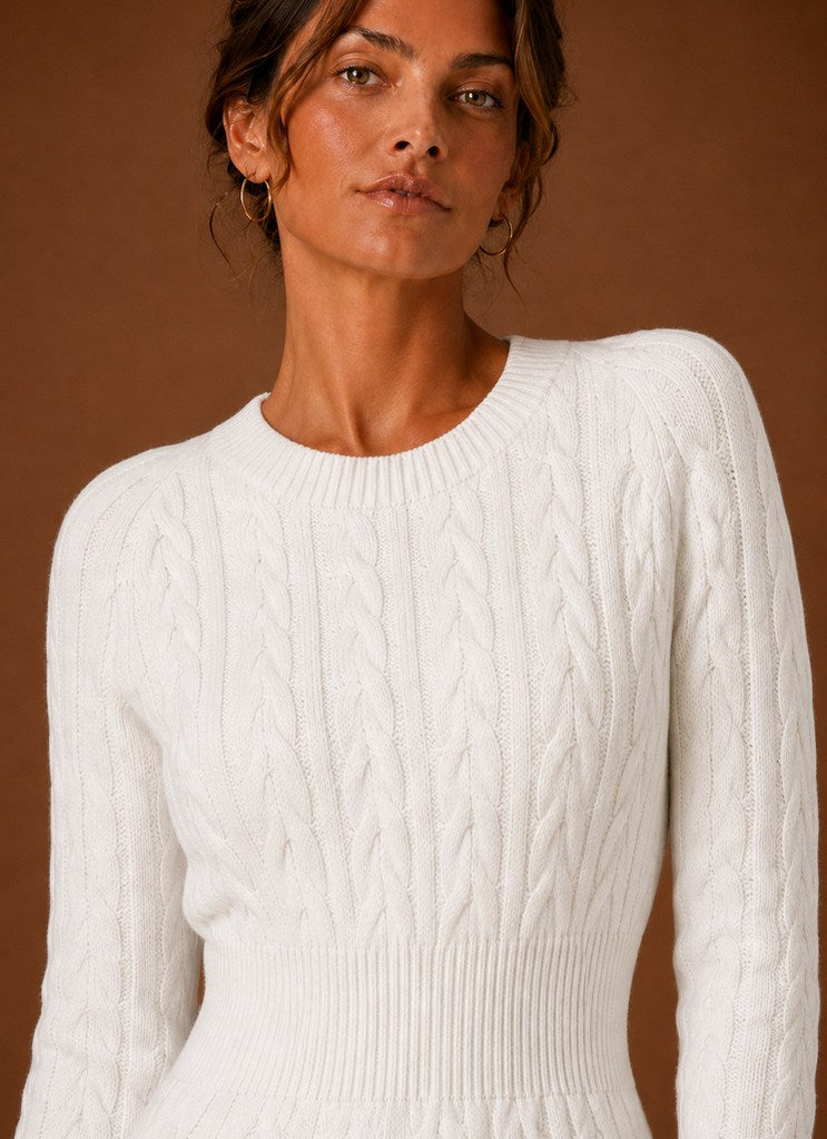 Women's Cable Knit Sweater Dress – Long Sleeve Mini
