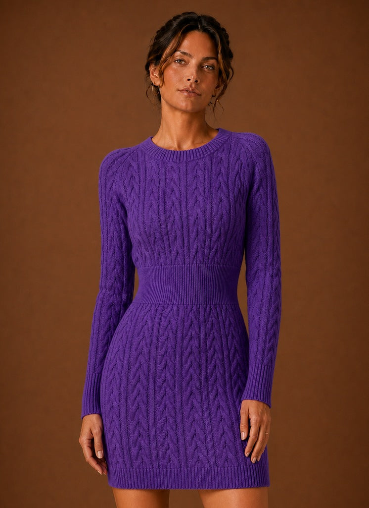 Women's Cable Knit Sweater Dress – Long Sleeve Mini