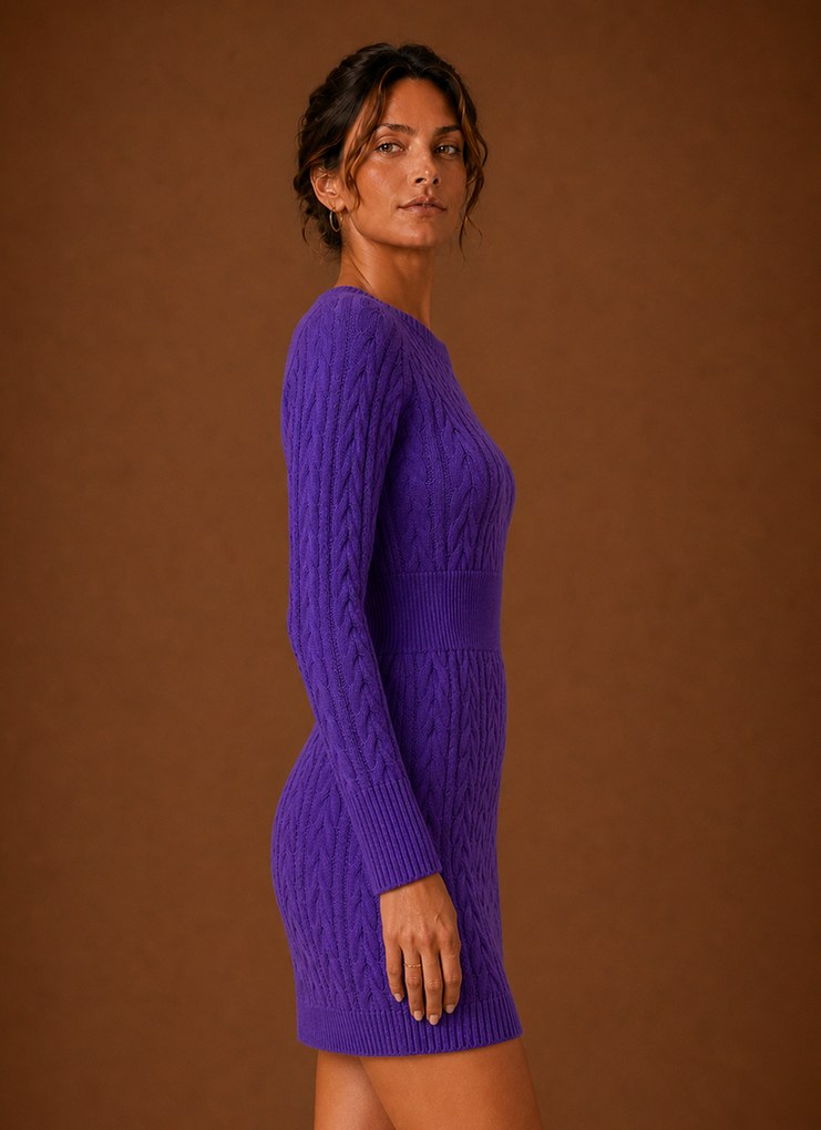 Women's Cable Knit Sweater Dress – Long Sleeve Mini