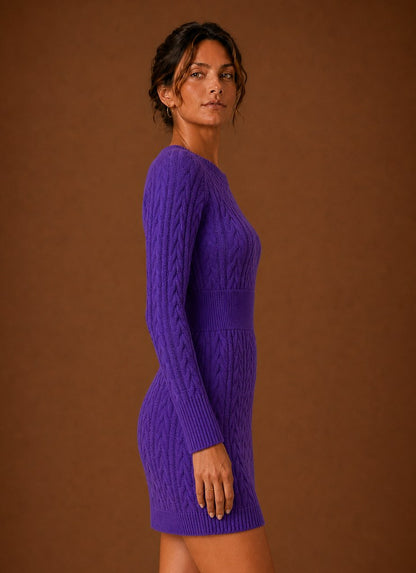 Women's Cable Knit Sweater Dress – Long Sleeve Mini