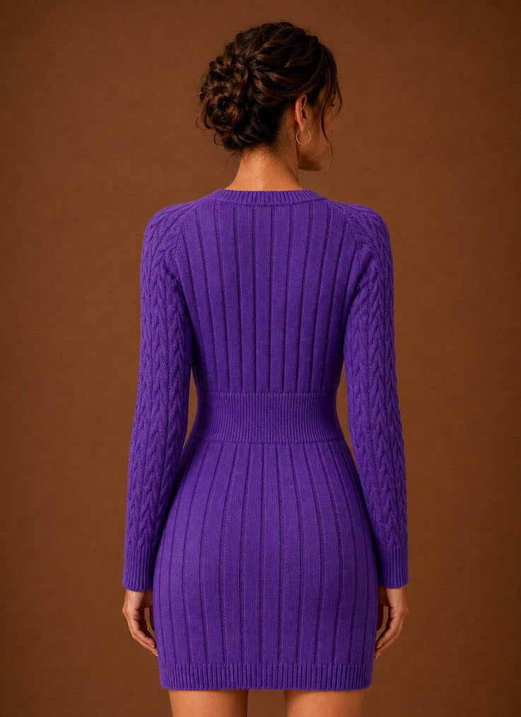 Women's Cable Knit Sweater Dress – Long Sleeve Mini
