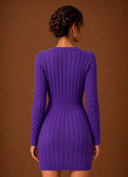 Women's Cable Knit Sweater Dress – Long Sleeve Mini