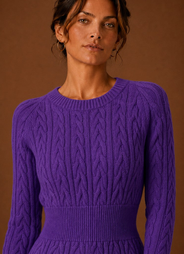 Women's Cable Knit Sweater Dress – Long Sleeve Mini