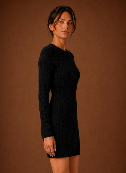 Women's Cable Knit Sweater Dress – Long Sleeve Mini