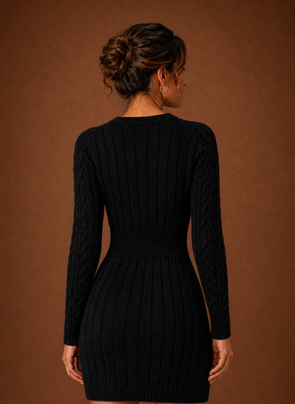 Women's Cable Knit Sweater Dress – Long Sleeve Mini