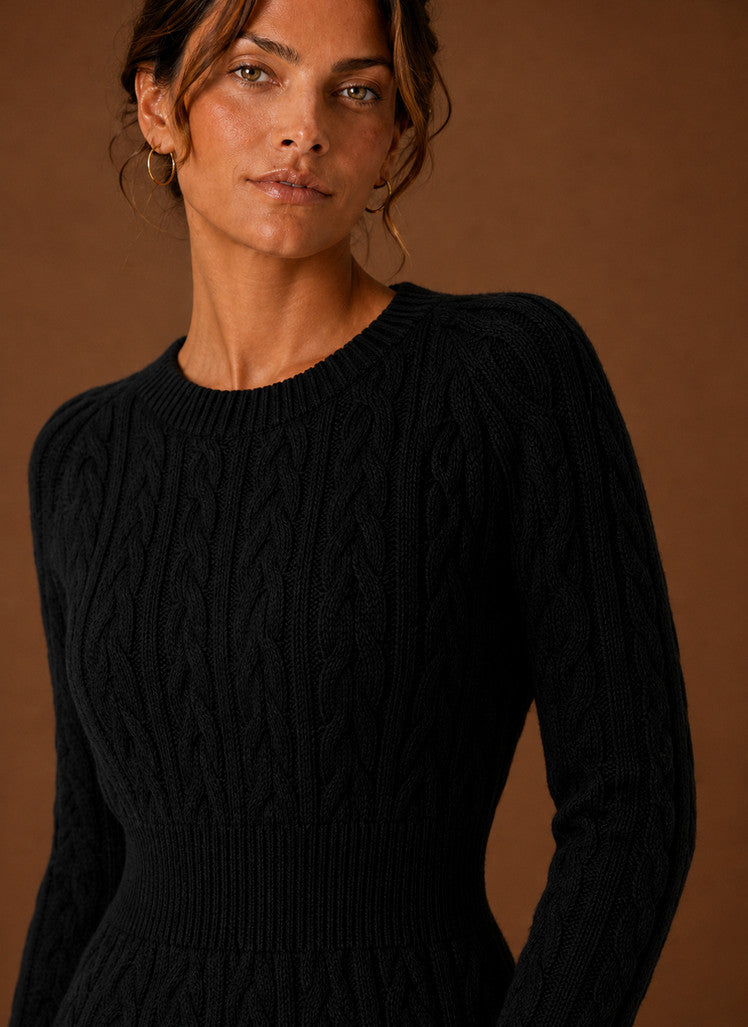 Women's Cable Knit Sweater Dress – Long Sleeve Mini