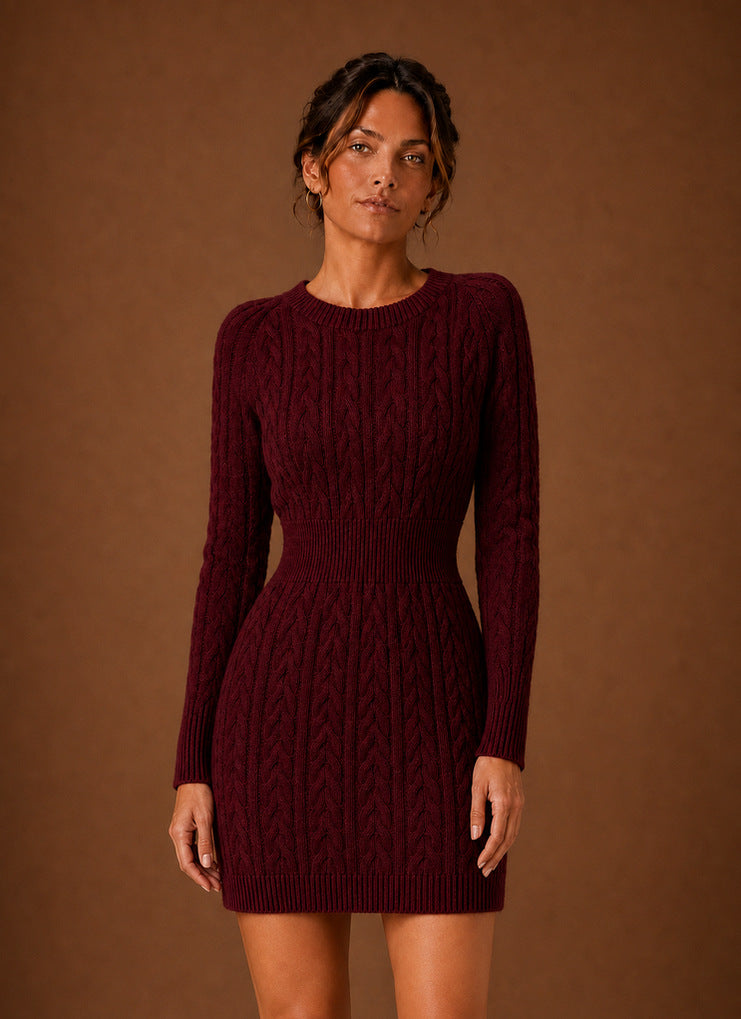 Women's Cable Knit Sweater Dress – Long Sleeve Mini