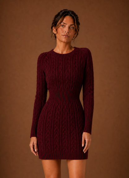Women's Cable Knit Sweater Dress – Long Sleeve Mini