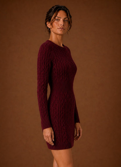 Women's Cable Knit Sweater Dress – Long Sleeve Mini