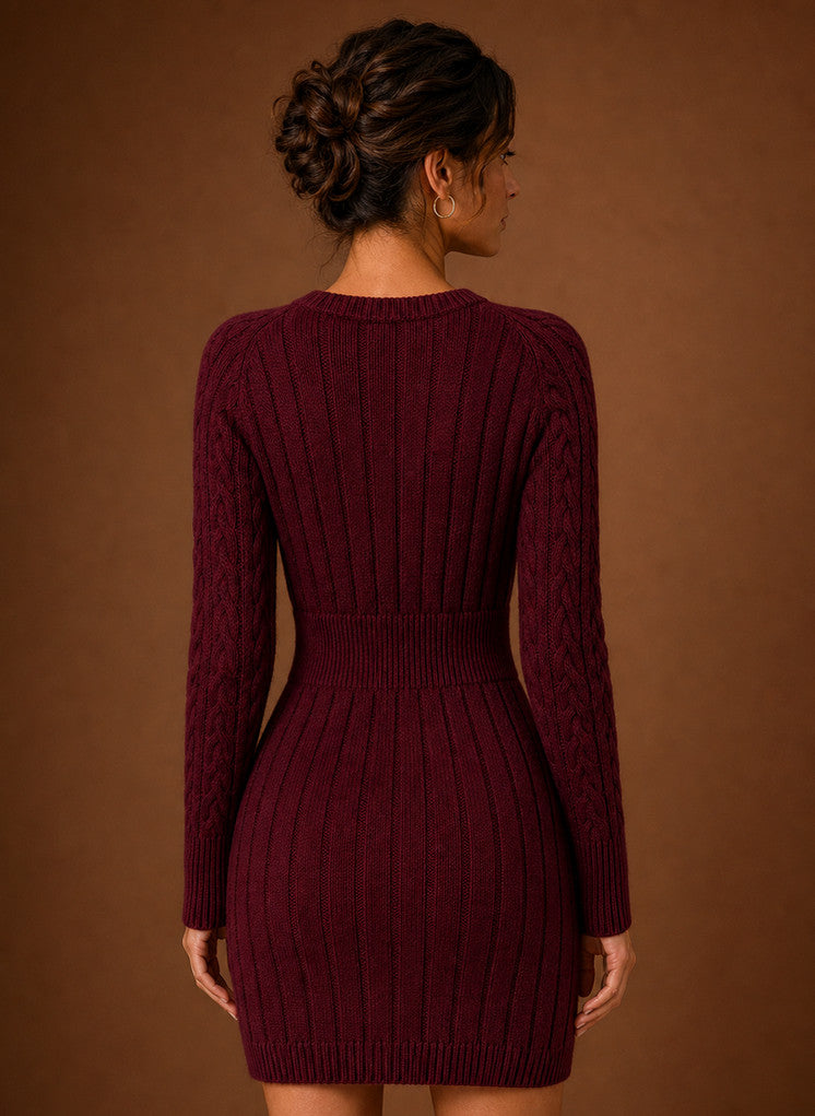 Women's Cable Knit Sweater Dress – Long Sleeve Mini