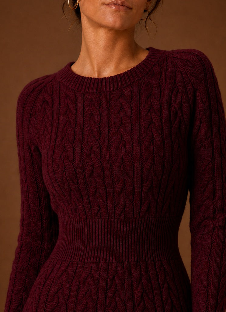 Women's Cable Knit Sweater Dress – Long Sleeve Mini