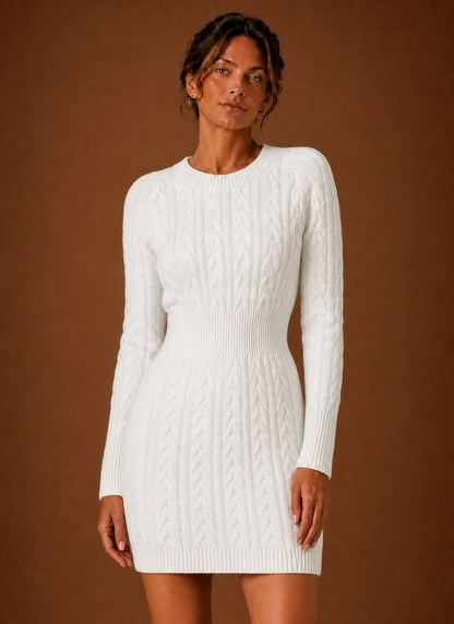 Women's Cable Knit Sweater Dress – Long Sleeve Mini