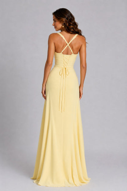 Women’s Chiffon Maxi Dress with Lace-Up Back