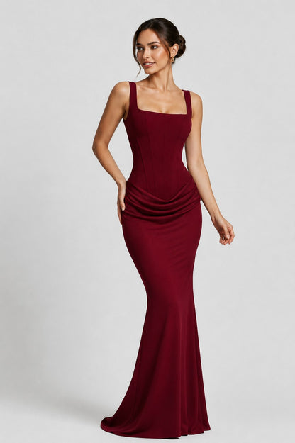 Women’s Corset Maxi Dress with Pleated Skirt