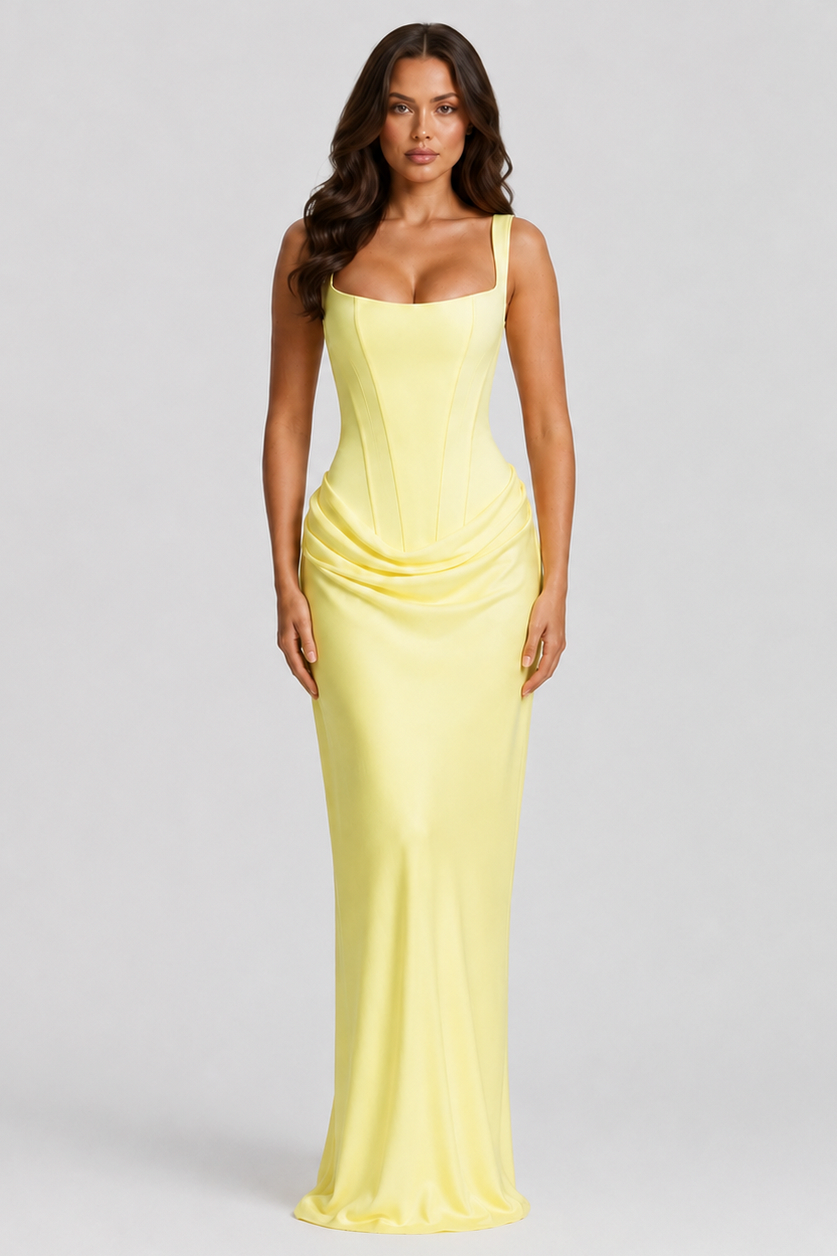 Women’s Corset Maxi Dress with Pleated Skirt