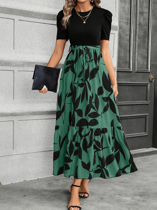 Women’s Maxi Dress Short Sleeve with Tie Waist