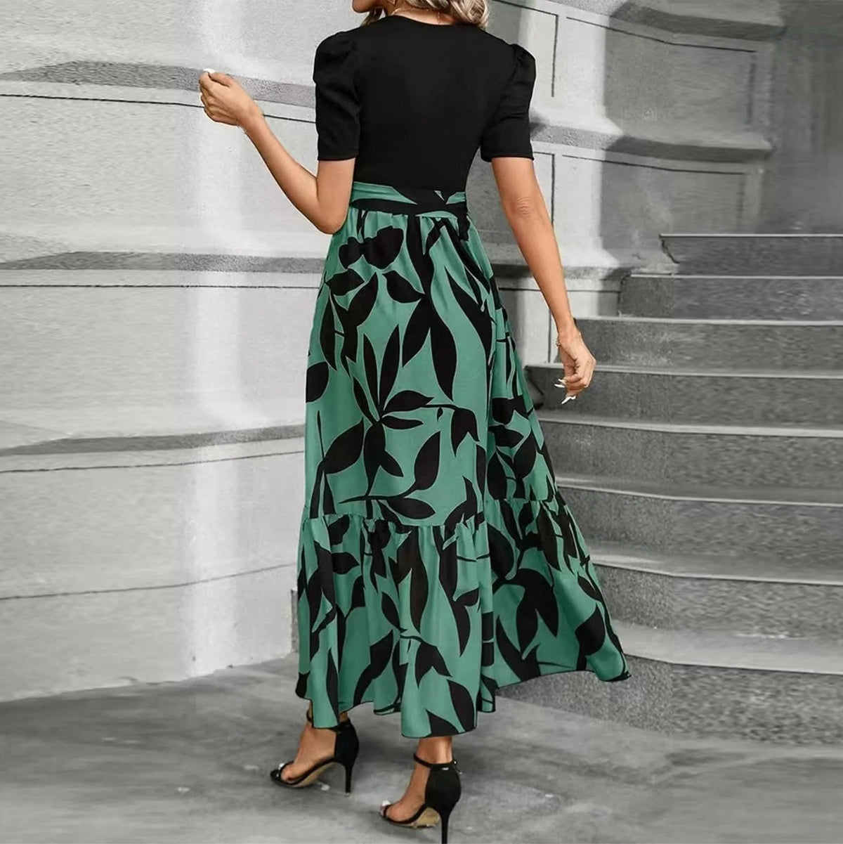 Women’s Maxi Dress Short Sleeve with Tie Waist