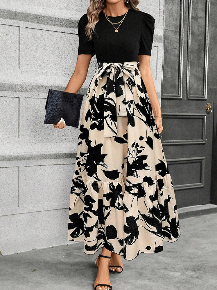 Women’s Maxi Dress Short Sleeve with Tie Waist