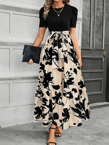 Women’s Maxi Dress Short Sleeve with Tie Waist