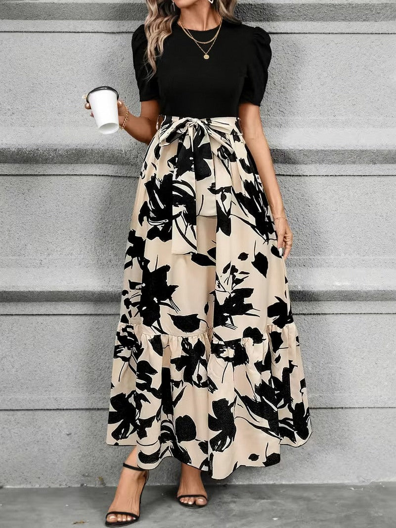 Women’s Maxi Dress Short Sleeve with Tie Waist