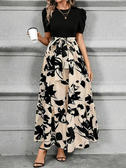 Women’s Maxi Dress Short Sleeve with Tie Waist