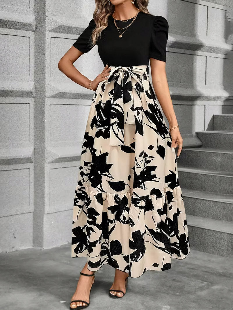 Women’s Maxi Dress Short Sleeve with Tie Waist