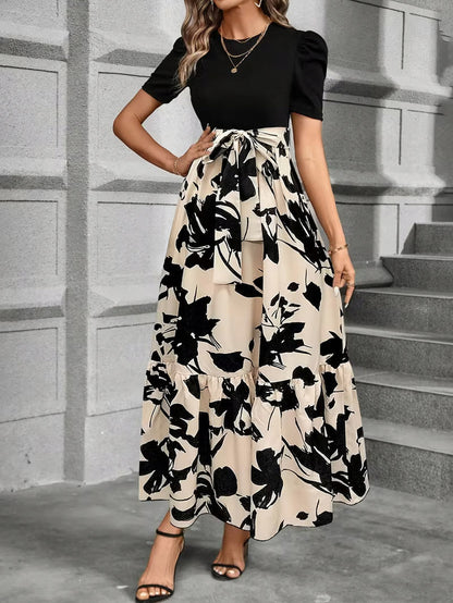 Women’s Maxi Dress Short Sleeve with Tie Waist
