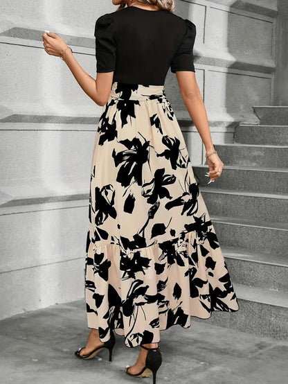 Women’s Maxi Dress Short Sleeve with Tie Waist