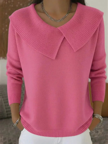 Women's Knit Sweater – Ribbed Collar V-Neck Long Sleeve