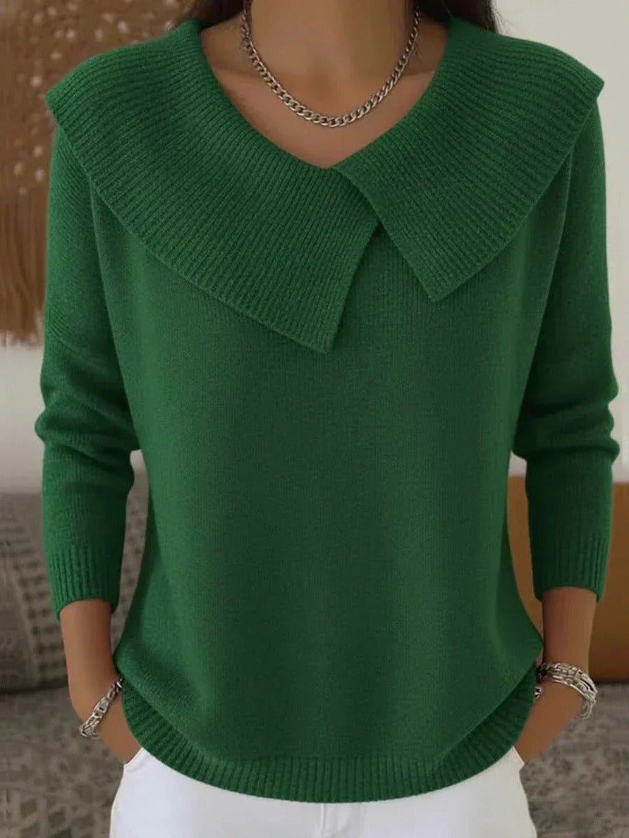 Women's Knit Sweater – Ribbed Collar V-Neck Long Sleeve