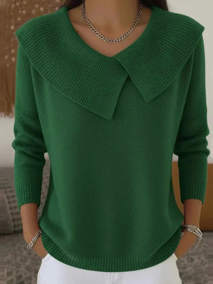 Women's Knit Sweater – Ribbed Collar V-Neck Long Sleeve