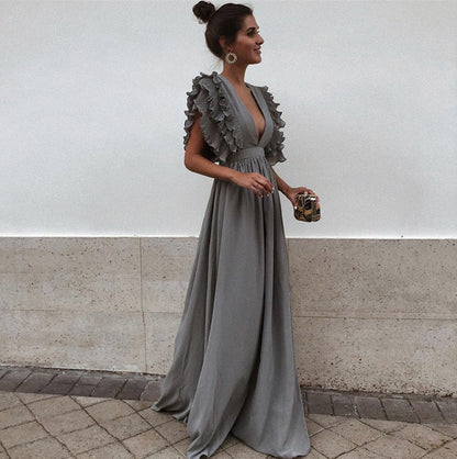 Women's Maxi Dress Ruffle Sleeves