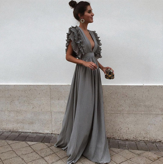 Women's Maxi Dress Ruffle Sleeves