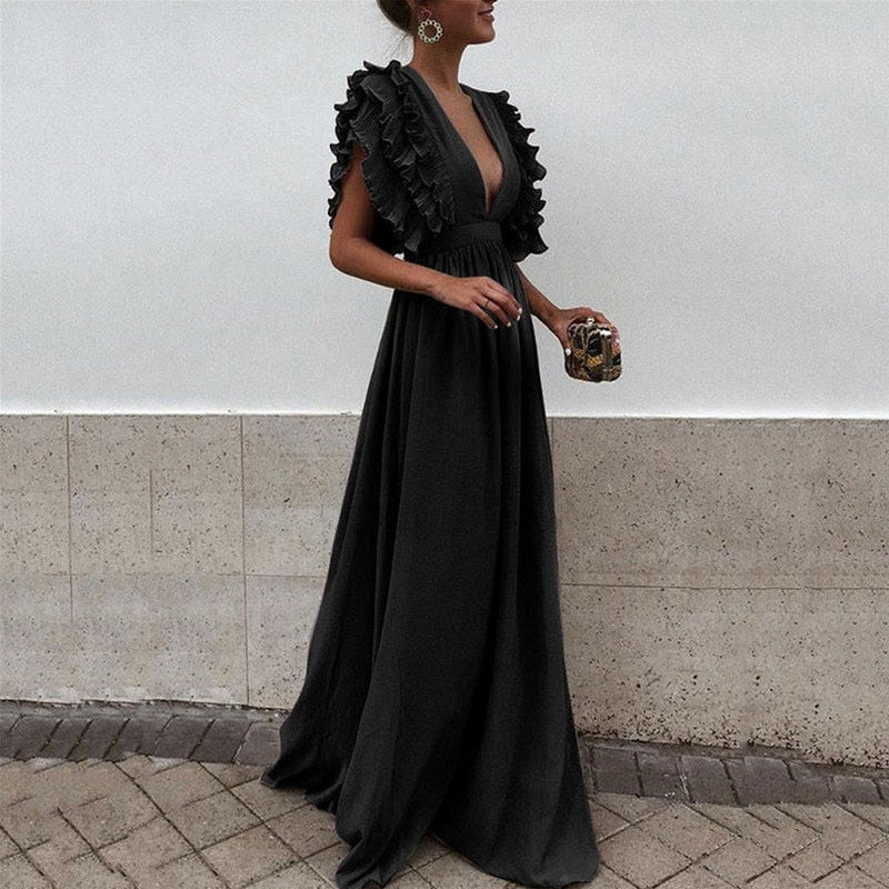 Women's Maxi Dress Ruffle Sleeves