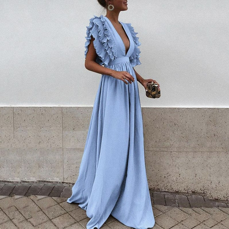 Women's Maxi Dress Ruffle Sleeves