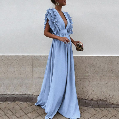 Women's Maxi Dress Ruffle Sleeves