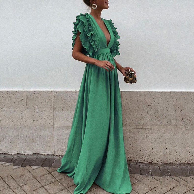 Women's Maxi Dress Ruffle Sleeves