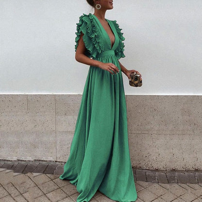 Women's Maxi Dress Ruffle Sleeves