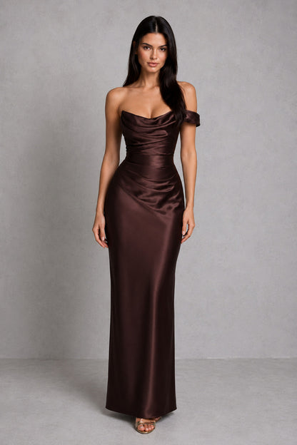 Women’s One-Shoulder Satin Maxi Dress with Corset Detail