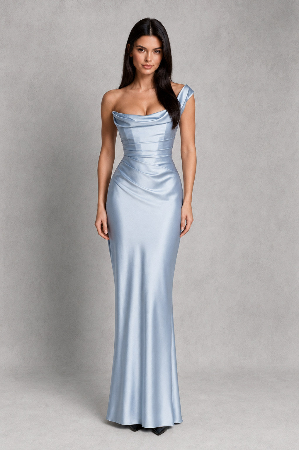 Women’s One-Shoulder Satin Maxi Dress with Corset Detail