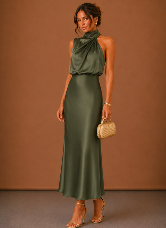 Women's Satin Halter Maxi Dress
