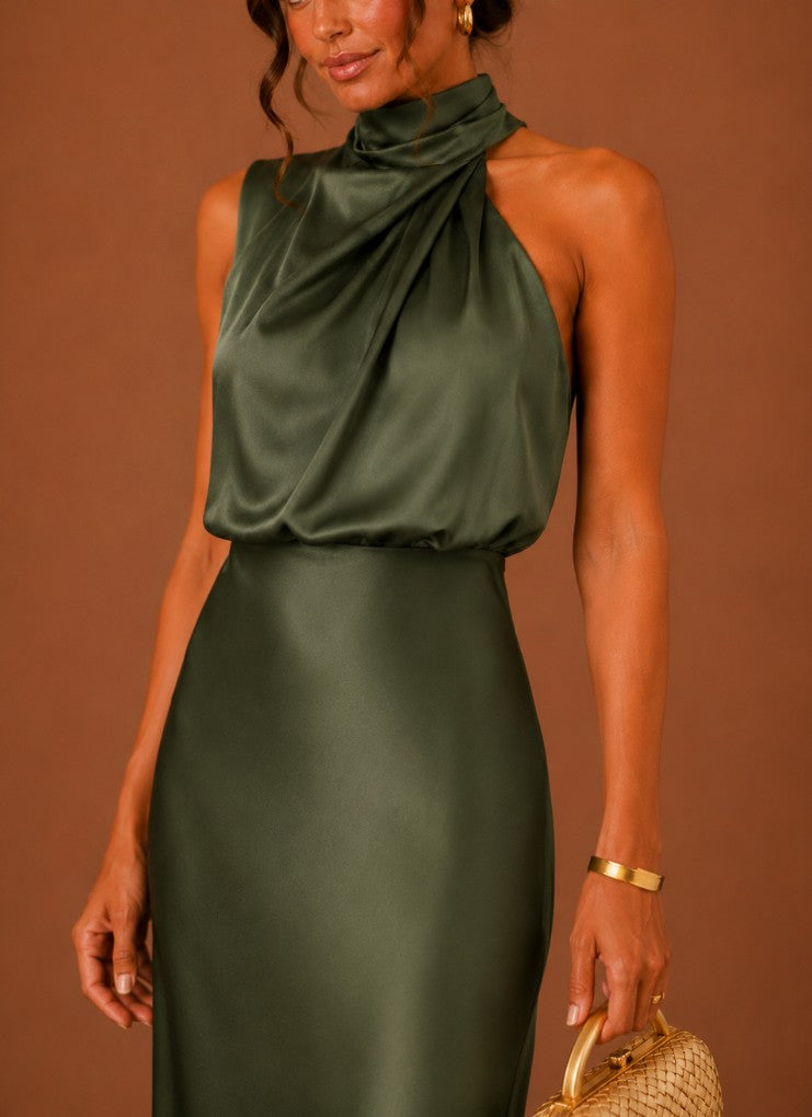 Women's Satin Halter Maxi Dress