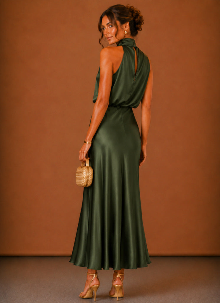 Women's Satin Halter Maxi Dress