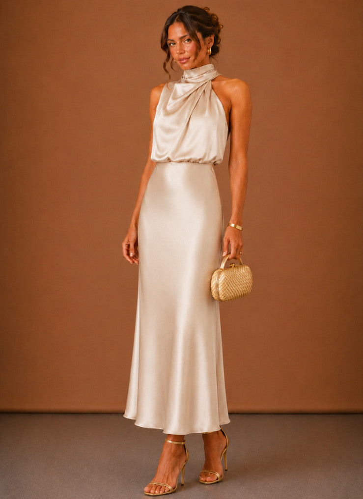 Women's Satin Halter Maxi Dress