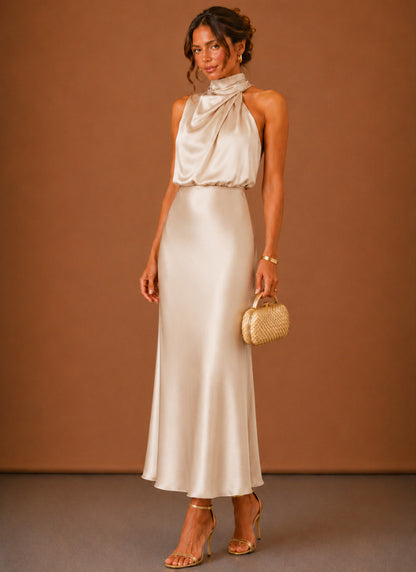 Women's Satin Halter Maxi Dress