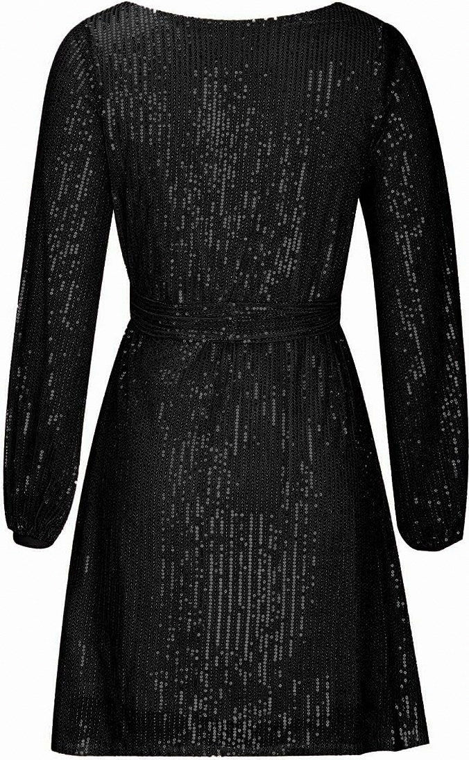 Women's Sequin Mini Dress with Asymmetric Hem and Draped Sleeves
