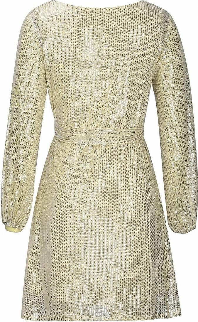Women's Sequin Mini Dress with Asymmetric Hem and Draped Sleeves
